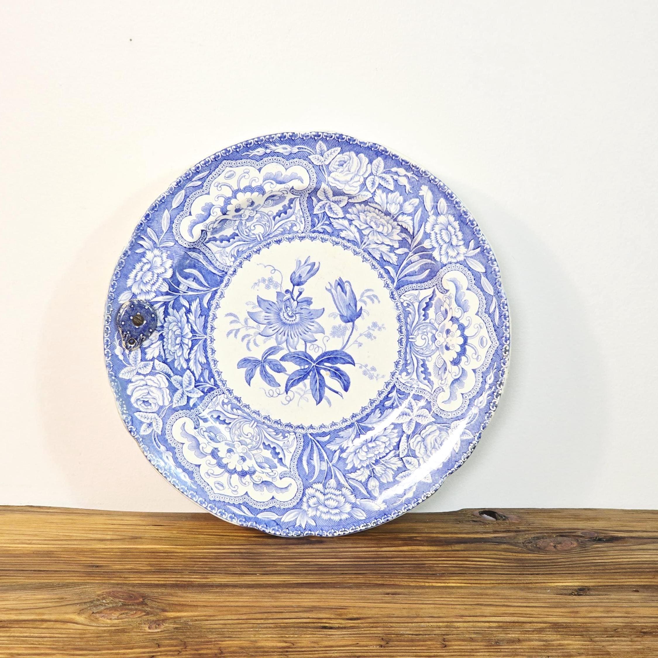 【USED美品】  ブルーフラワー　コンポート Antique Copeland & Garrett Blue Transferware Warming Plate