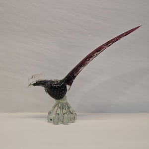Vintage Murano Glass Bird Sculpture, Cranberry & Clear Art Glass, Italian Hand Blown, Mid-Century Home Decor, Collectible Glass Figurine