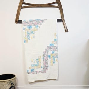 Vintage Fields and Furrows Quilt, Hand Pieced Hand Quilted Quilt, Straight Furrows Log Cabin Quilt, Mid Century Cottage Bedding