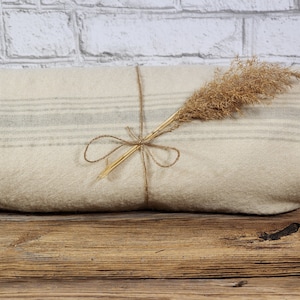 Antique primitive blanket virgin wool blanket home spun hand woven raw wool blanket soft grey stripes handmade rustic home decor gift