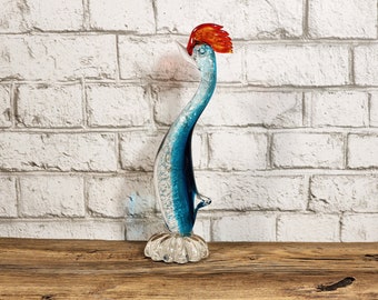 Vintage Art Glass Rooster with Silver Flecks, Merano style art glass