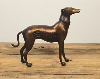 ヴィンテージ真鍮製グレイハウンド像、ウィペット犬の置物