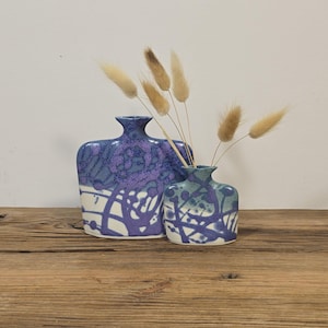 Signed Earth & Sky Pottery Vases – Modernist Drip Glaze Studio Ceramic Set