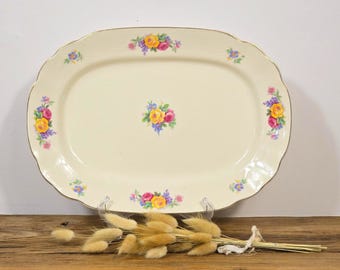 Large Wedgwood Mary Stuart Platter 14" – English Floral Ironstone Serving Tray with Crazing – Vintage Cottagecore Tableware