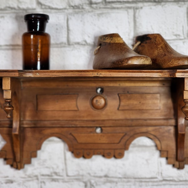 Antique wood wall shelf from Quebec, Canada