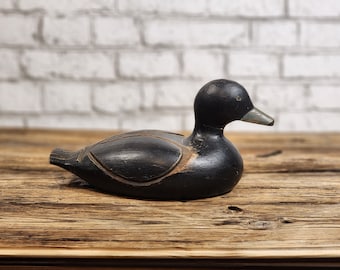 Antique early hand carved and painted duck decoy, American black duck?