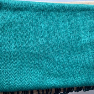 100% cashmere teal scarf, warm and delicate, green pattern , made in Scotland