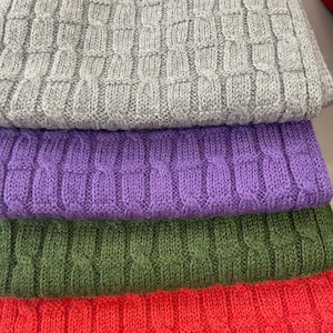 Luxury soft merino scarf, warm and delicate, made in Scotland, grey, coral, purple and green