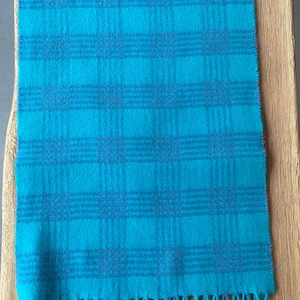 100% cashmere scarf , warm and delicate, bright blue pattern, made in Scotland