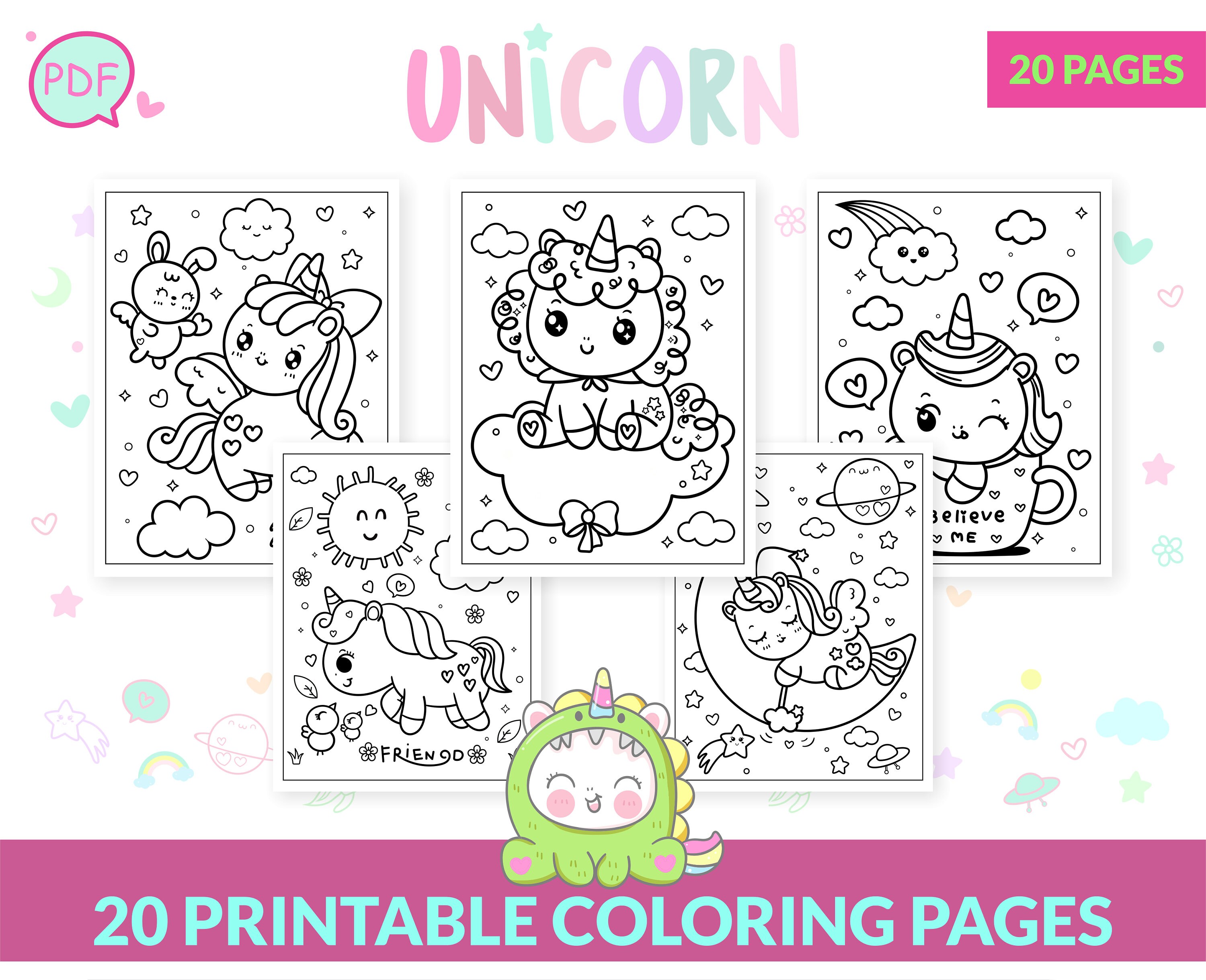 Kawaii Baby Unicorn PDF Coloring Book / Coloring Pages Instant Download ...