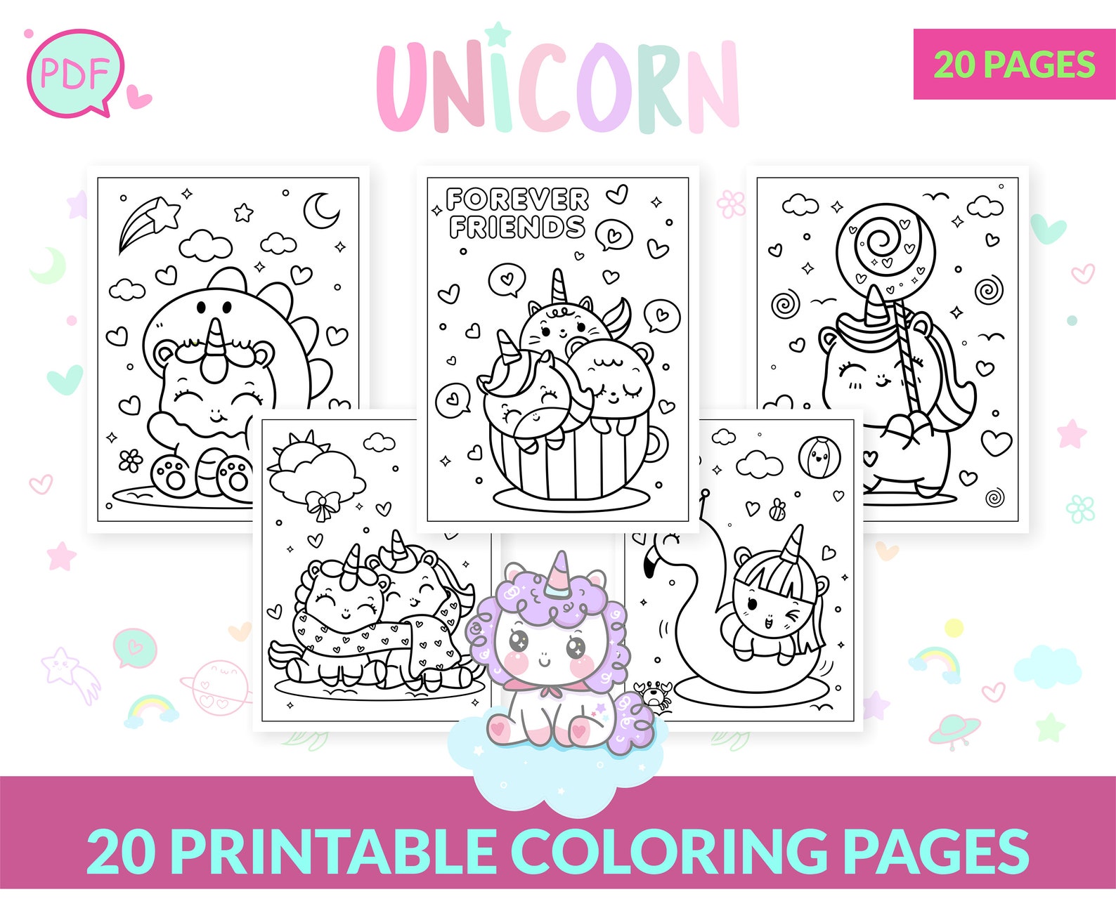 kawaii baby unicorn pdf coloring book coloring pages