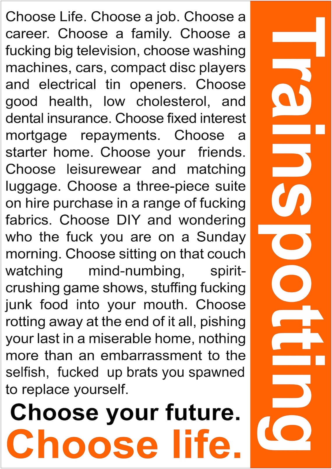 Trainspotting Choose Life Quote Classic Movie Art Large Poster Etsy