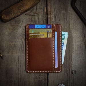 Cartera de cuero vintage para tarjetas con tirador / Diseño delgado y compacto para hombres / Cartera minimalista para tarjetas / Cartera delgada para tarjetas