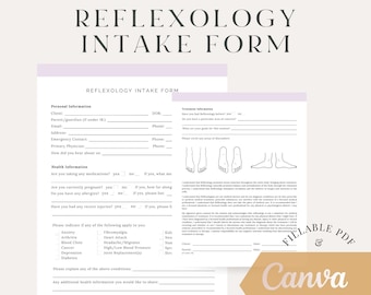 Reflexology Intake Form and Waiver - Canva Template and Fillable PDF