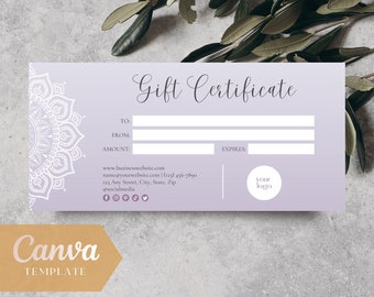 Purple Mandala Gift Certificate Template - Canva (3.75x8 in)