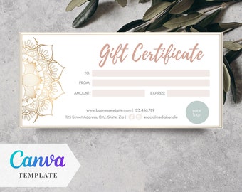 Gift Certificate - Canva Gift Certificate Template - Mandala Gift Certificate