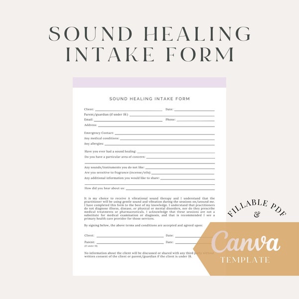 Sound Healing Intake Form - Vibrational Sound Healing PDF Intake Form & Canva Template