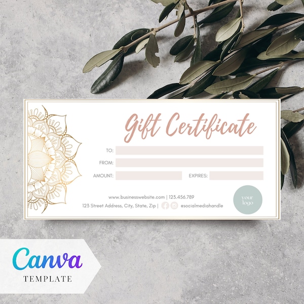 Gift Certificate - Canva Gift Certificate Template - Mandala Gift Certificate