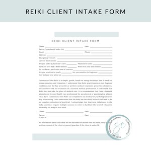 Printable Reiki Client Intake Form