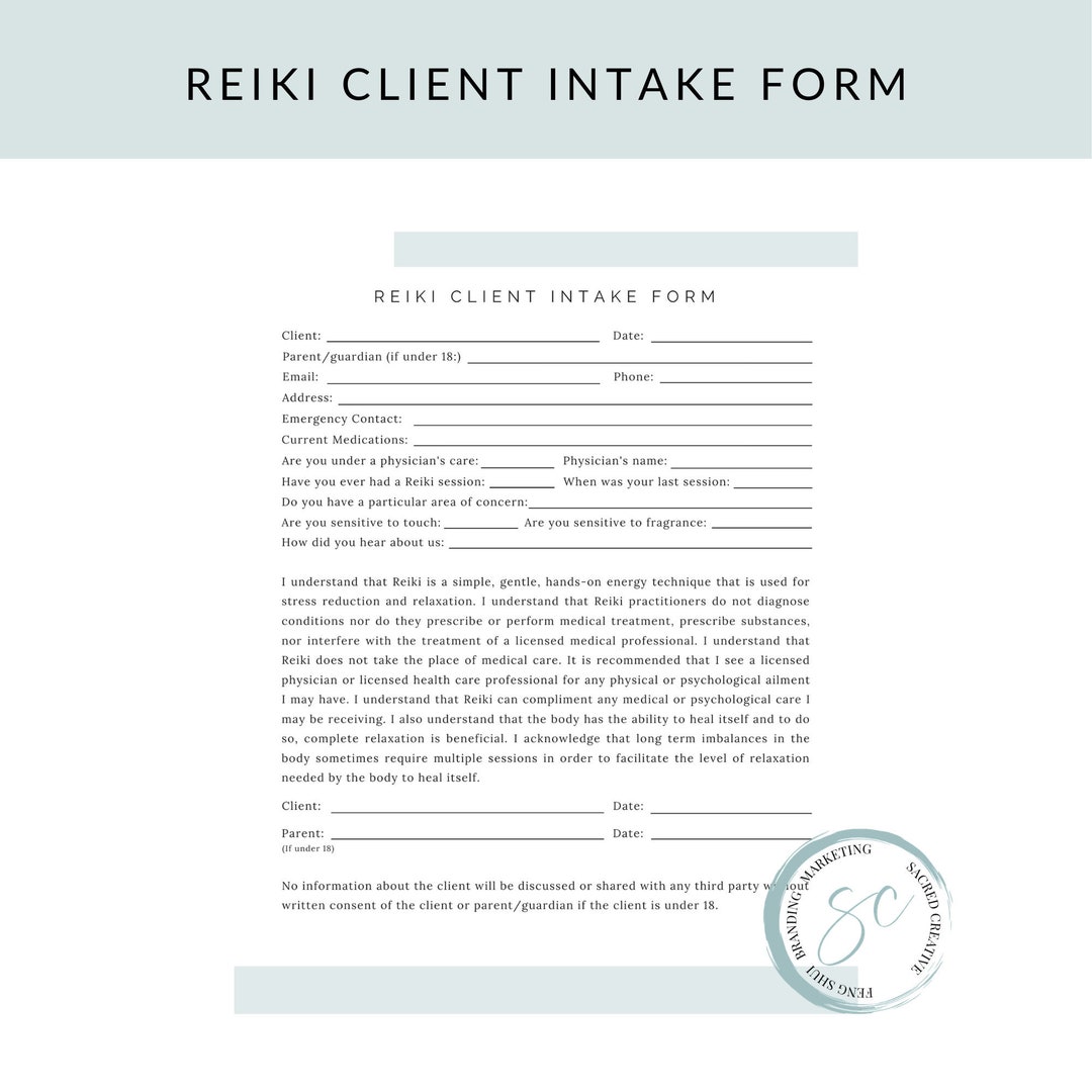 Printable Reiki Client Intake Form - Etsy UK
