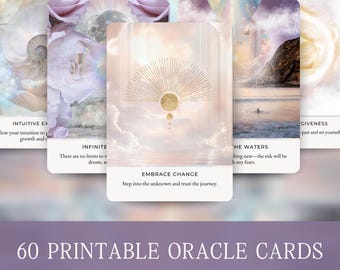 Printable Oracle Cards, 60 Printable Tarot Cards, Downloadable Oracle Cards, Affirmation Cards