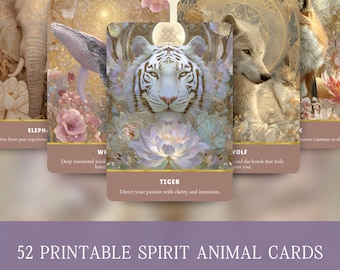Printable Spirit Animal Cards, 52 Animal Card Deck