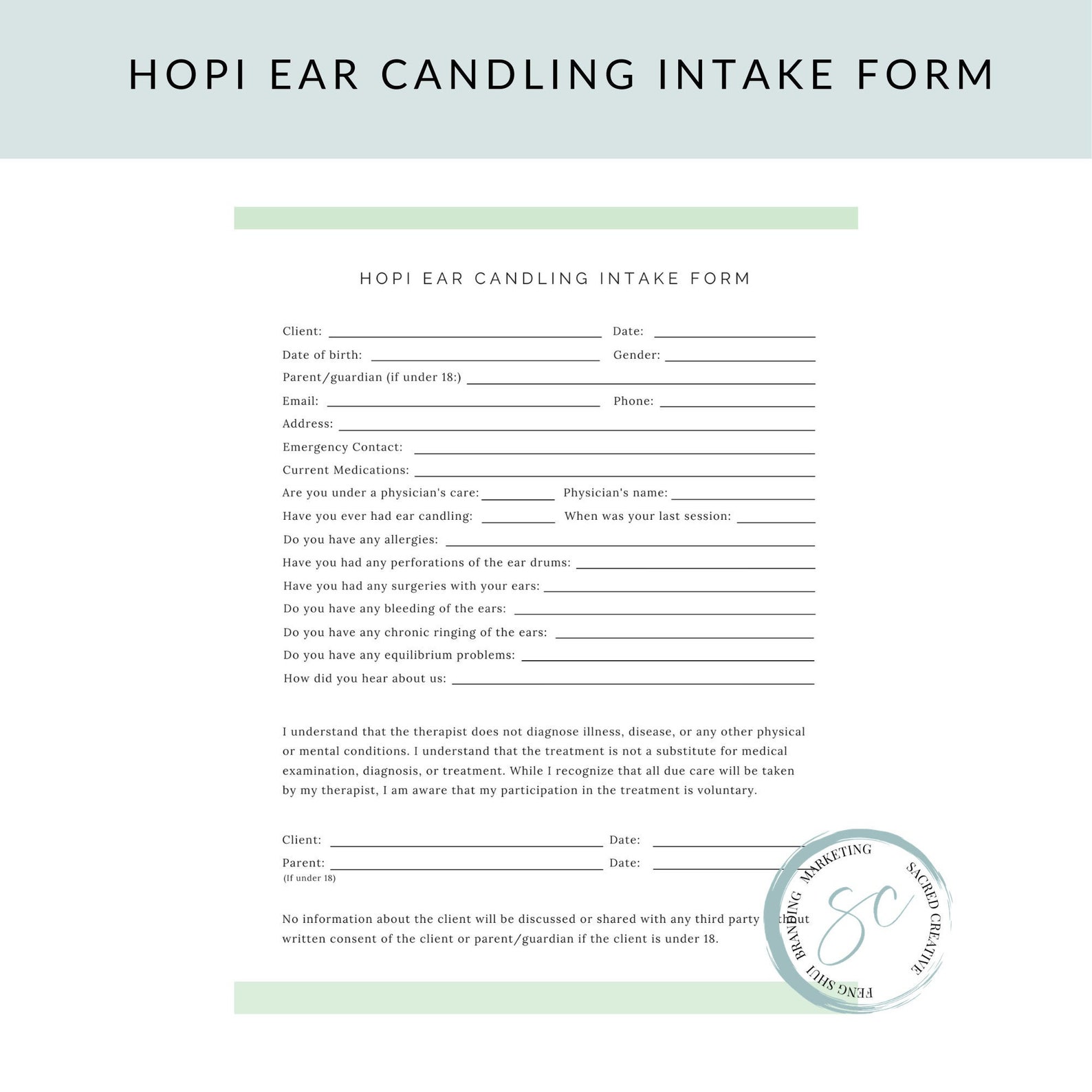 Hopi Ear Candling Intake Form Etsy
