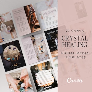 Crystal Healing Social Media Template, Crystal Healing Instagram Templates, Energy Healer Instagram Templates, Canva Social Media Templates