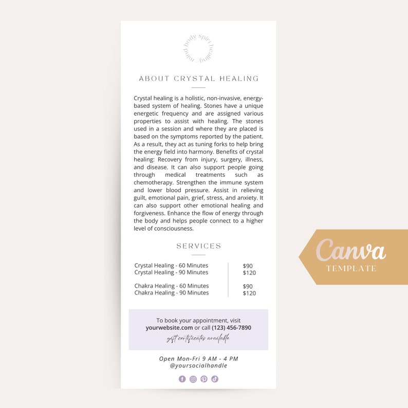 Therpay Rack Card Example Crystal Therapy Rack Card - Etsy