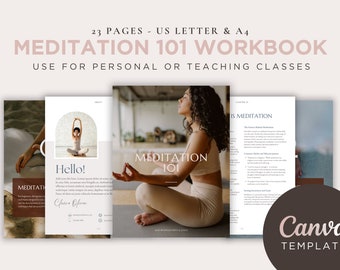 Meditation 101 Workbook, Canva Template, Printable (Digital Download)