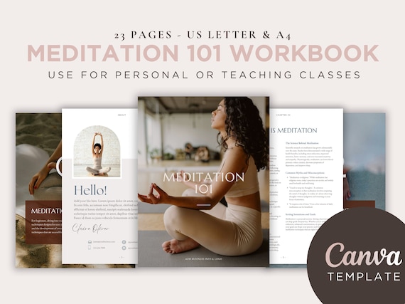 Meditation 101 Workbook, Canva Template, Printable (Digital Download)