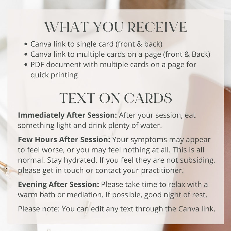 Printable Reiki Aftercare Cards PDF and Canva Aftercare - Etsy