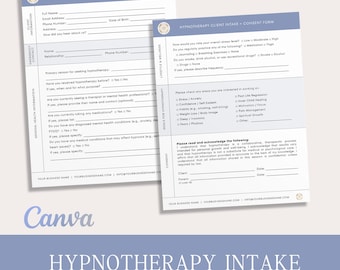 Hypnotherapy Intake Form Canva Template | Client Consent Form for Hypnotherapists | Printable PDF & Editable Form for Hypnotherapy Sessions