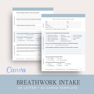Breathwork Intake Form Canva Template | Client Session Form (US Letter, A4)