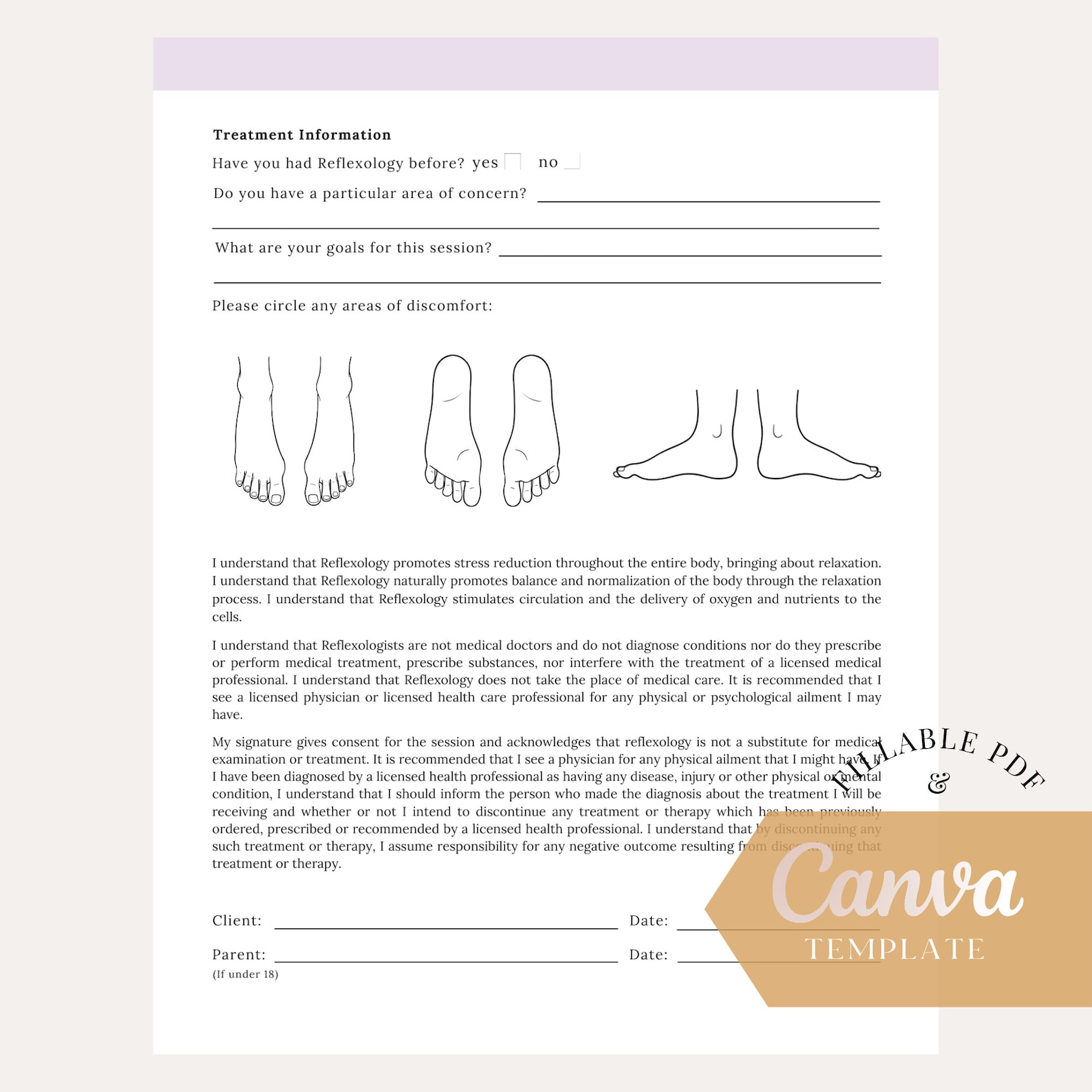 Reflexology Intake Form and Waiver Canva Template and - Etsy UK
