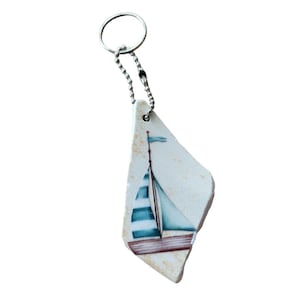Beach Pottery keyring, Nautical Keychain, Mens Accessory, Sailing Boat, Coastal Gift, Beach Lover Gift, Fisherman Keyring, Dad Birthday Gift