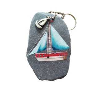 Beach Slate keyring, Nautical Keychain, Mens Accessory, Sailing Boat, Coastal Gift, Beach Lover Gift, Fisherman Keyring, Dad Birthday Gift