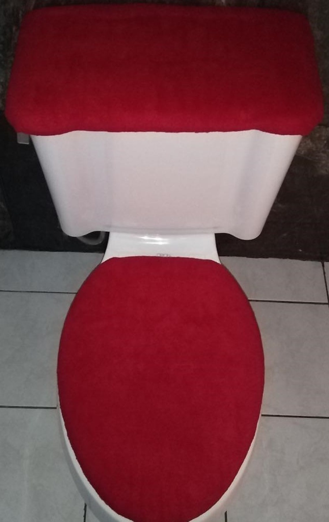 SOLID RED Fleece Fabric Elongated Toilet Seat Lid & Tank Etsy