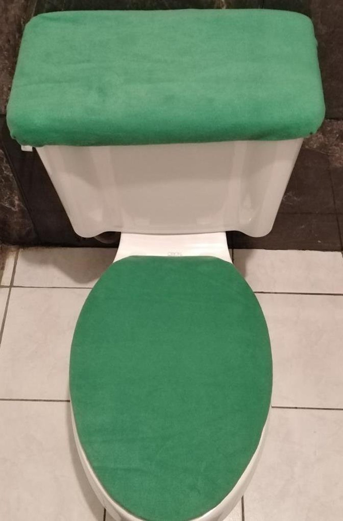 SOLID GREEN FLEECE Fabric Elongated Toilet Seat Cover Set Etsy