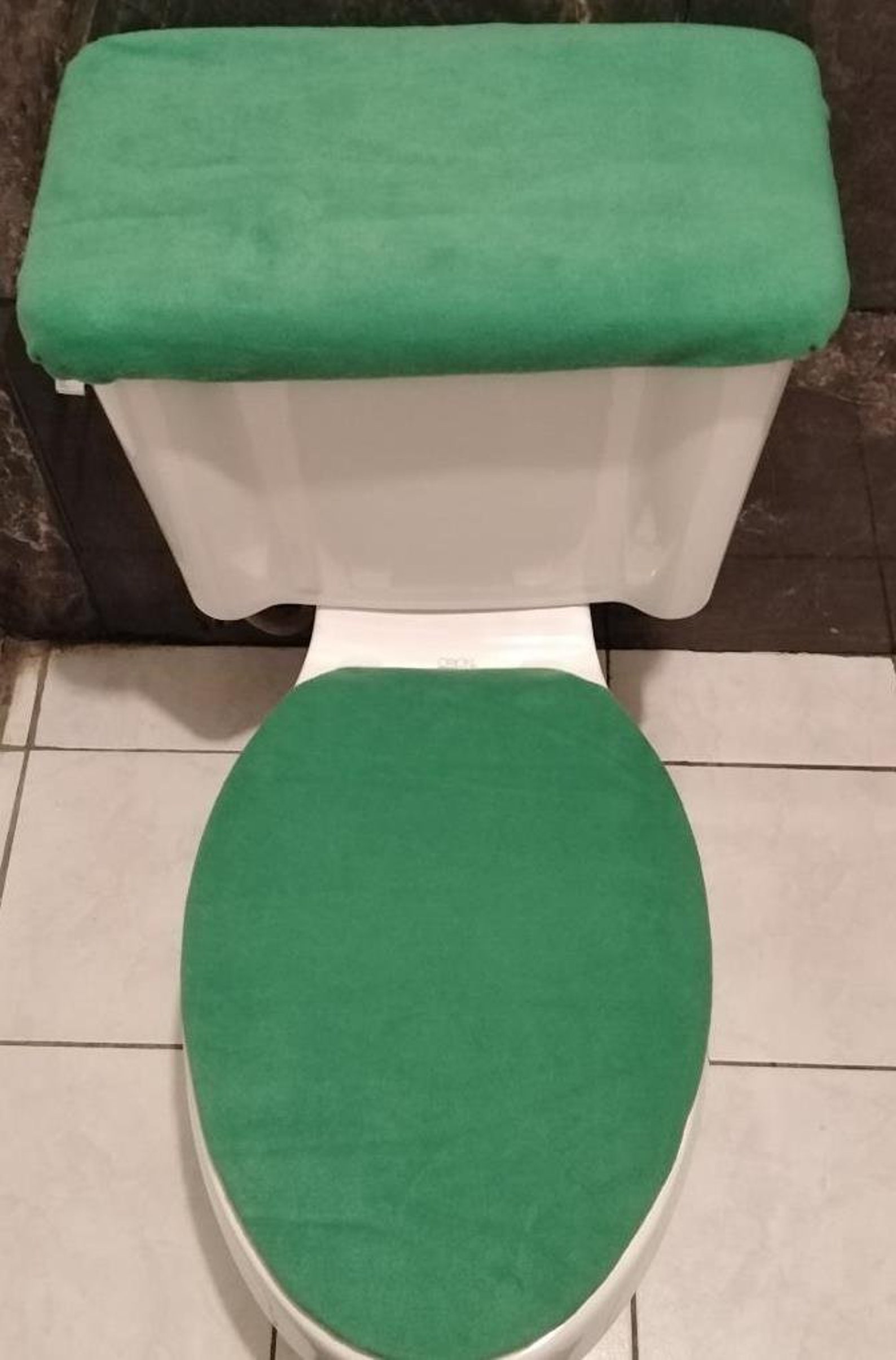 SOLID GREEN FLEECE Fabric Elongated Toilet Seat Cover Set Etsy