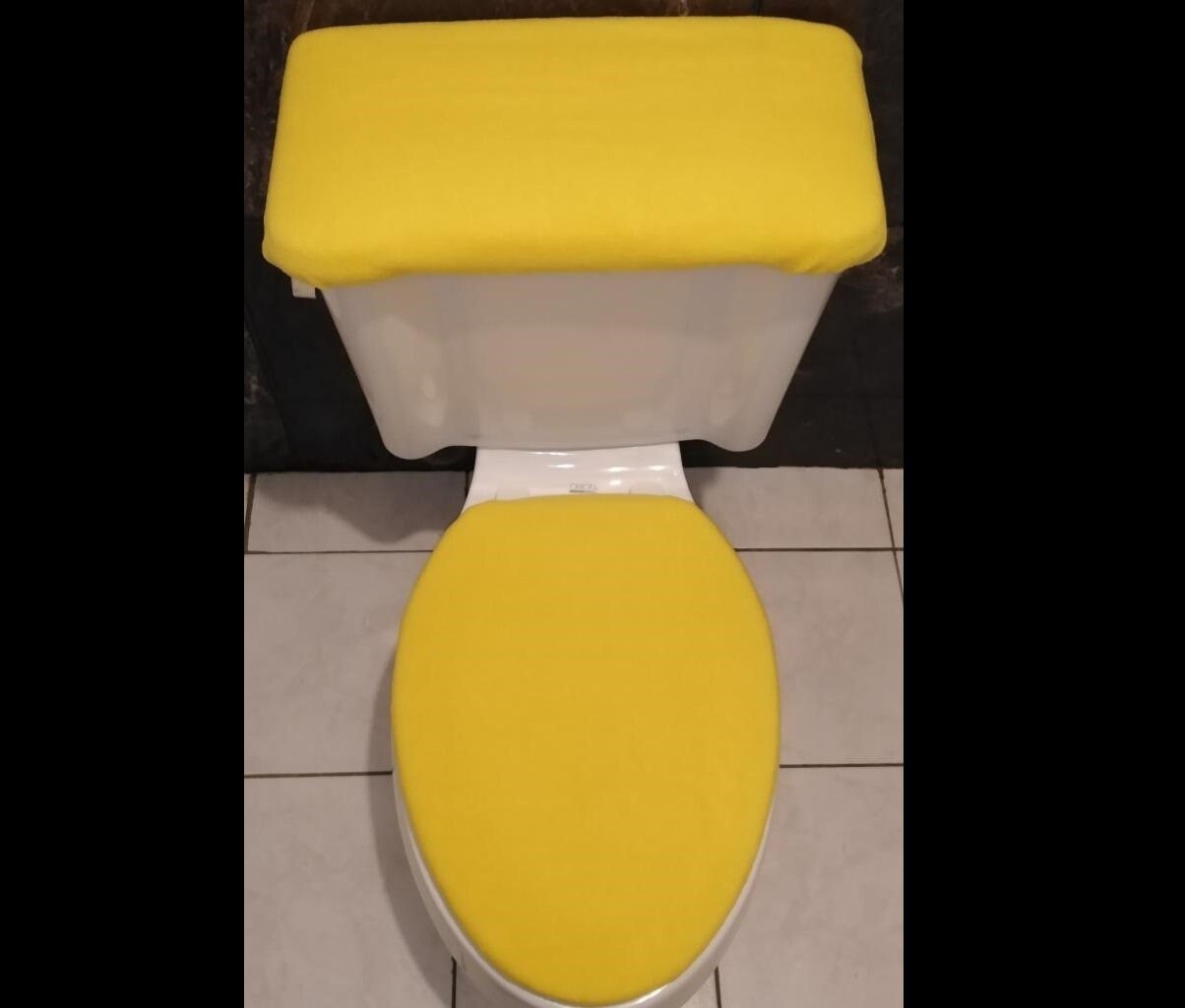 SOLID YELLOW FLEECE Fabric Elongated Toilet Seat Cover Set Etsy