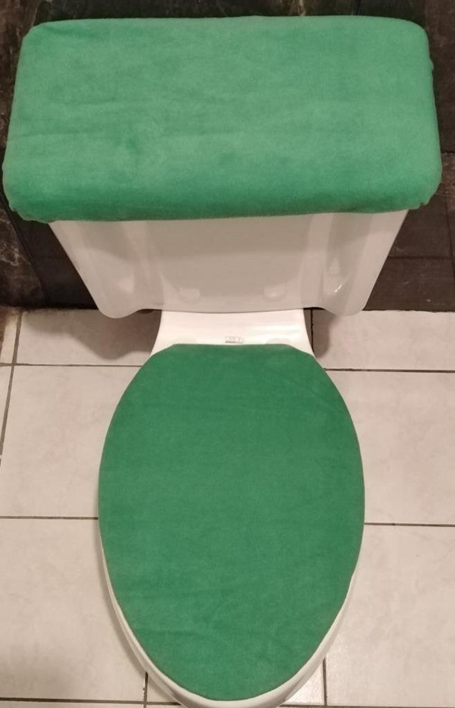 SOLID GREEN FLEECE Fabric Elongated Toilet Seat Cover Set Etsy