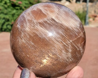 Flashy Orange Moonstone Shimmery Sphere | A Grade | 482 Grams | 70mm | 1lbs 2oz