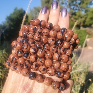 Glittery Sandstone Gold Blue Crystal Round Beaded Bracelet 8mm