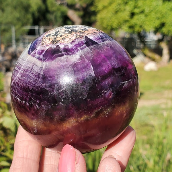 Deep Purple Fluorite Rainbow Sphere | A Grade | 660 grams | 74mm | 1lbs 8oz