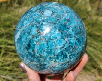 XL Gemmy Blue Apatite Crystal Sphere  Bright Blue 1460 Grams | 95MM | 3lbs 4oz