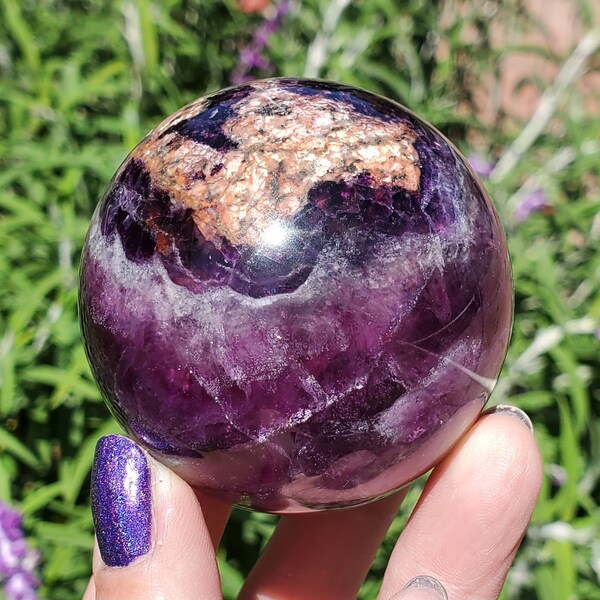 Deep Purple Fluorite Rainbow Brecciated Sphere | A Grade | 296 grams | 61mm