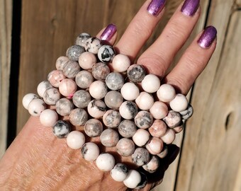 Pink Zebra Crystal Round Beaded Bracelet