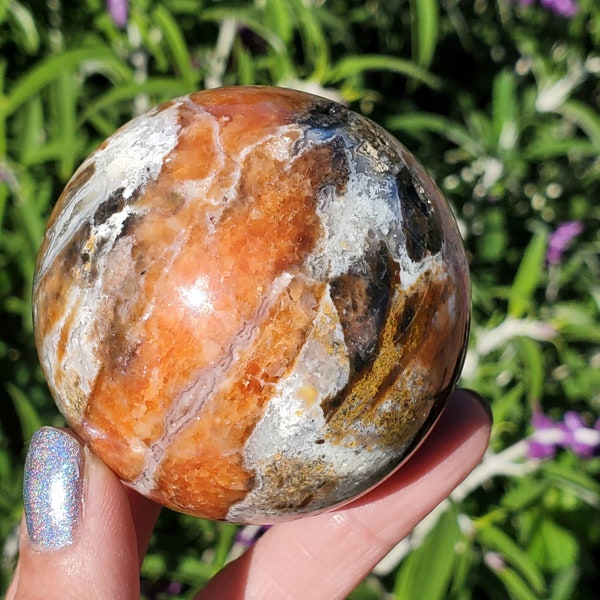 Sunstone and Moss Agate Mix Crystal Sphere | 316 Grams |  62MM