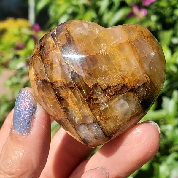 Puffy Golden Healer Crystal Hand Carved Hearts Have both Lighter and Darker - You choose